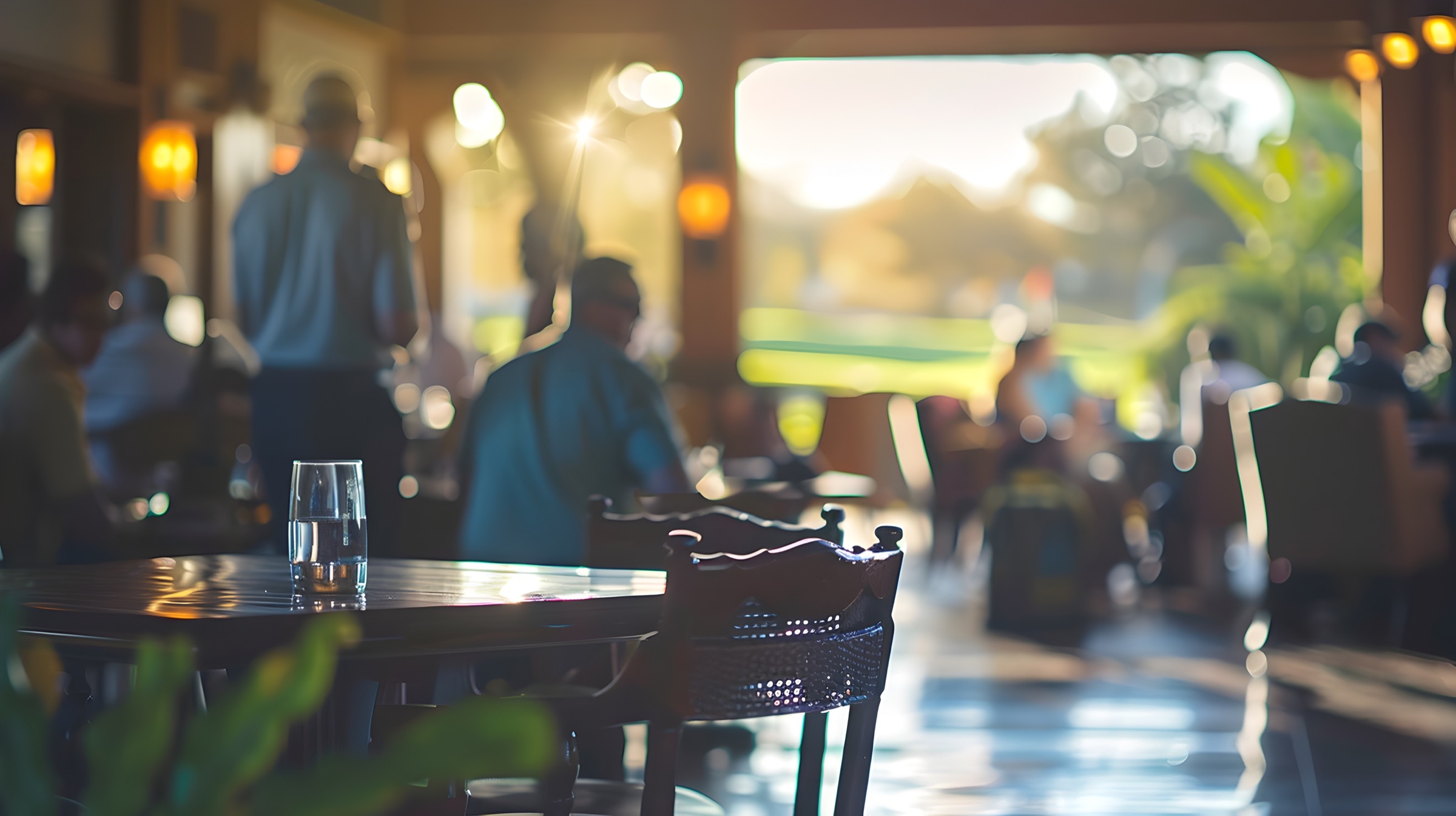Warm social club dining terrace
